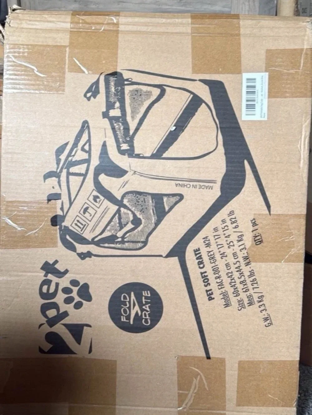 Foldable Soft Dog Crate Carrier - Cream/Black